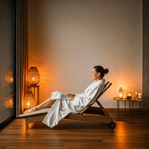 A guest enjoying a tranquil spa day in a candle-lit treatment room